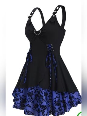 Black & Blue Heart-Accent Gothic Lace-Up Dress XL